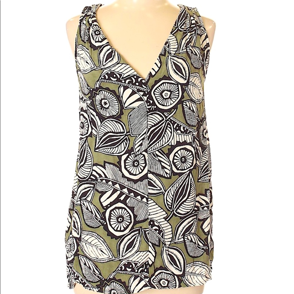 Ann Taylor Loft Olive Green Botanical Floral Print Rayon Top